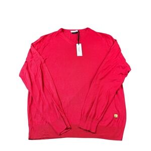 Versace Collection Mid Red Knit Pure Silk V Neck Pullover Size Men's 2XL‎ NWT